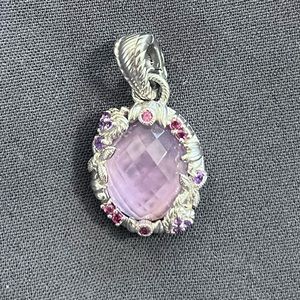 Judith Ripka Sterling Silver and pink/purple stones enhancer pendant